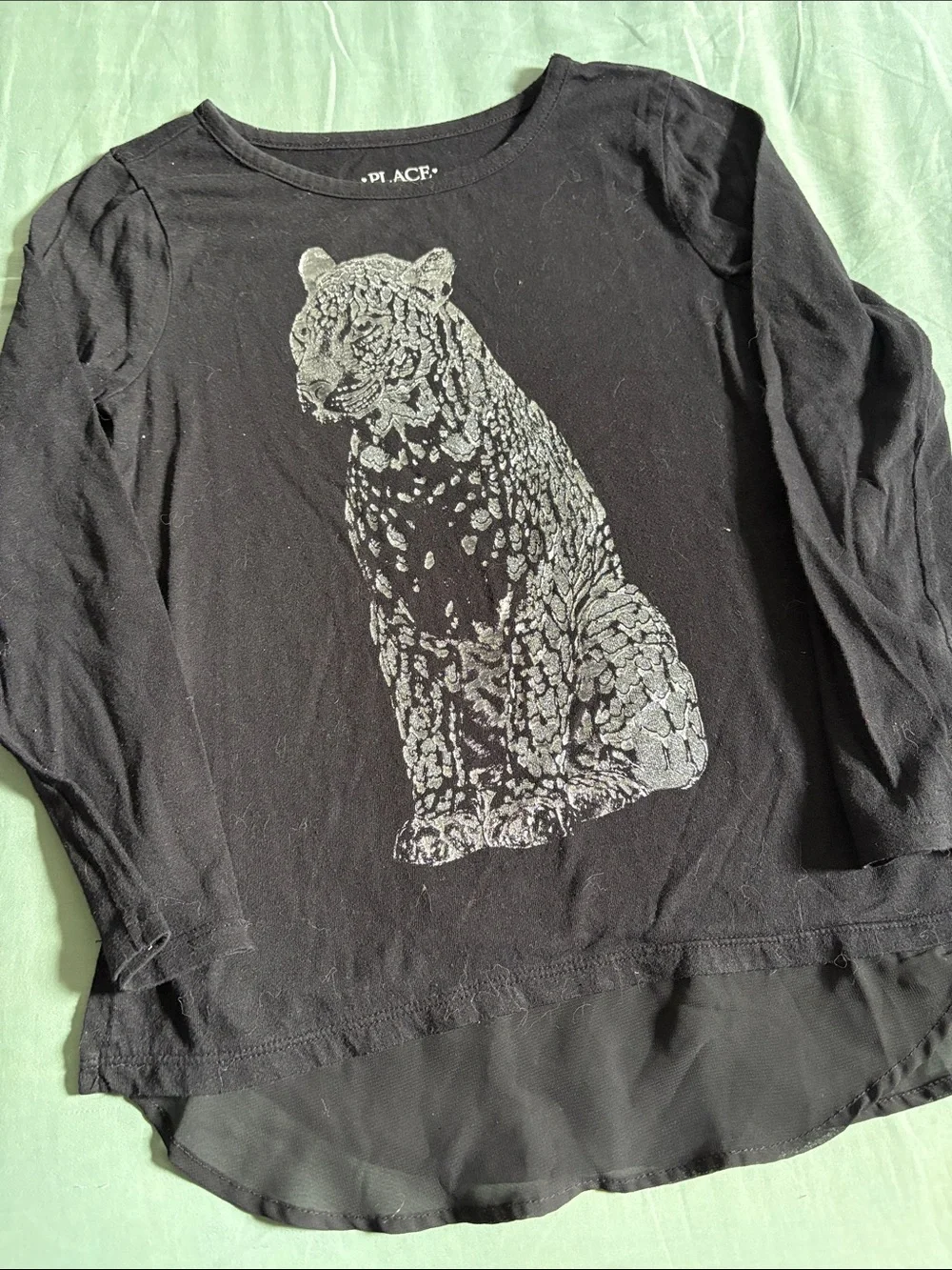 The Children's Place Black Long-Sleeve Tee with Silver Leopard Graphic